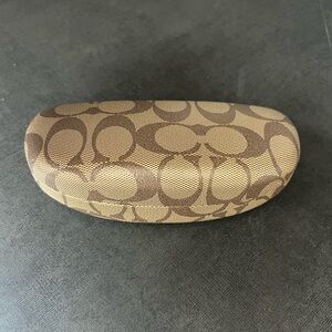 COACH Signature Logo Glasses Case Hard Clamshell Brown Tan Eyeglasses Sunglasses